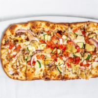 Roasted Veggie · Brushed with our garlic olive oil sauce, topped with Mozzarella, zucchini, tomato, red onion...