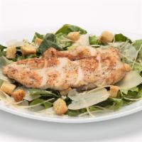 Chicken Caesar Salad · Hearts of Romaine lettuce, all-natural grilled chicken breast, tossed with our homemade Caes...