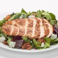 Balsamic Chicken Salad · Spring mix blend all natural grilled chicken breast, Gorgonzola cheese and candied walnuts t...
