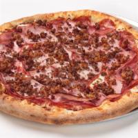 The Heavyweight (Meat) (Xl 16”) (12) · Homemade pizza sauce, Canadian bacon, ground beef, crumbled Italian sausage, pepperoni, sala...