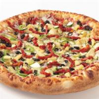 Wimbledon (Vegetarian) (Medium 12”) (6) · Homemade pizza sauce, zucchini, black olives, mushrooms, green bell peppers, red onions, sun...