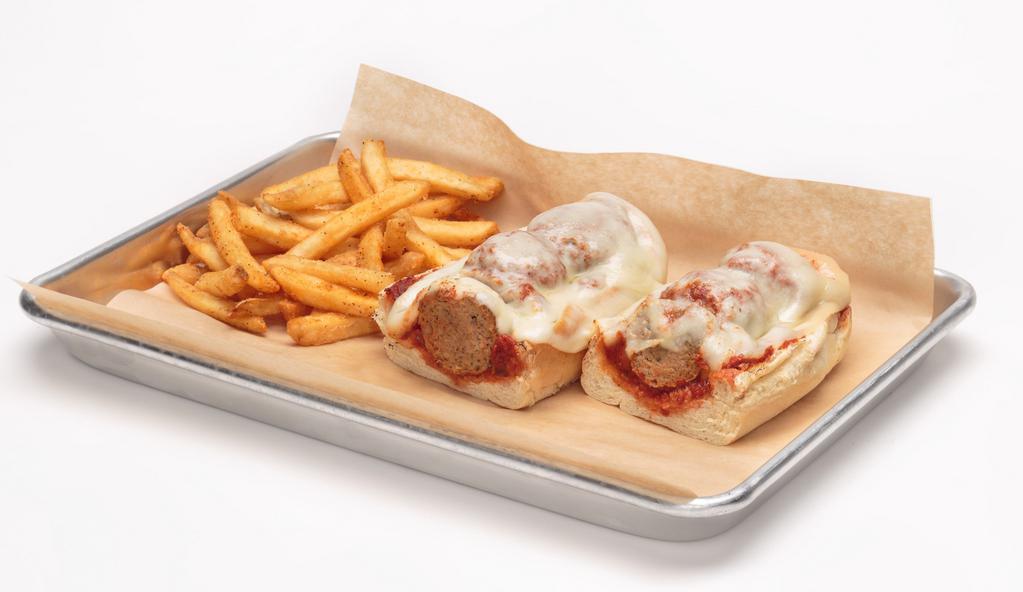 Meatball Hero · Own signature meatballs topped with marinara sauce and melted provolone. Served on a warm hoagie roll. Served with choice of side.