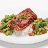 Miso Glazed Salmon · New. Miso glazed eight ounces salmon fillet, baked to perfection and served over sticky rice...
