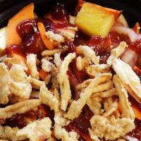 Bbq Bowl · Cubed chicken breast or cubed tofu, whole grain brown rice, red onions, sweet potato & pinea...