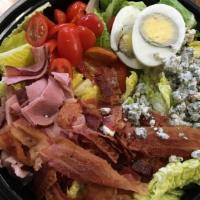Classic Cobb Salad · Romaine lettuce, bacon, Applegate ham, cage-free hard-boiled egg, tomatoes & bleu cheese cru...