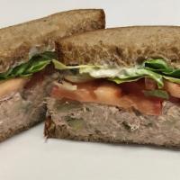 Tuna Salad Sandwich · tuna salad (made with tuna, pickles, mayo, salt & pepper), tomato & hydroponic organic butte...