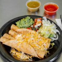 Taquitos Roll  · Taquitos, Shredded beef or chicken, guacamole and sour cream and pico de gallo, cheese and l...