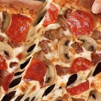 Stuffed Crust 3 Toppings Pizza · Pepperoni, bacon, Italian sausage, mozzarella cheese.