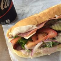 Turkey & Provolone · Turkey, Provolone, lettuce, tomatoes, onions, pepperoncinis, oil and vinegar.