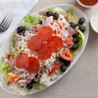 Antipasto Salad · Lettuce, sliced pepperoni, diced salami, ham, mushroom, olive, tomato and mozzarella.