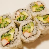 California Roll · Rolled with avocado, cucumber, crab.