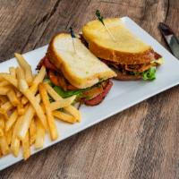 California Blt · Bacon, lettuce, tomato, avocado and mayo on sourdough. Served with french fries.