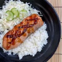 Salmon Teriyaki · Grilled Scottish Salmon, Premium White Rice, Cabbage Salad with Sesame Dressing