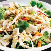 J-92. Chicken Salad - Gỏi Gà · Chicken salad (cabbage, white beet, white onion, persicaria leaf, cilantro, peanut, fried on...