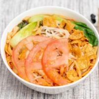 Snail Rice Noodles Tomato Flavor (With Soup) 番茄螺蛳粉 · Rice noodles served with tomato flavor snail & pork soup, come with pickled bamboo shoot, pi...
