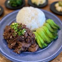 Bulgogi Beef Plate · Bulgogi beef Served with vegetables, white rice, and daily side dishes.