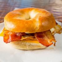 Fried Egg & Cheese Sandwich · Served on; bagels/multi-grain/sourdough choice of; ham/bacon/turkey/sausage.