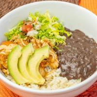 Bowl - Tinga De Pollo · Chicken, stewed with Tomato and Chipotle. White Rice, Refried Black Beans, Crazy Good Salsa ...