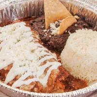 Enchiladas De Chipotle · Two Enchiladas in Our Crazy Good Salsa Chipotle with your choice of Chicken, Cheese, or Shre...