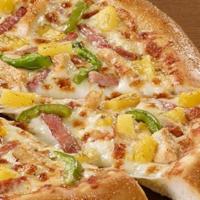 Hawaiian Chicken · Grilled chicken, ham, pineapple, and green bell peppers. 250-350 cal. per slice.