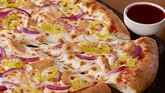 Buffalo Chicken · Hut favorite, spicy. Grilled chicken, banana peppers, and red onions. With buffalo sauce. 190-240 cal. per slice.