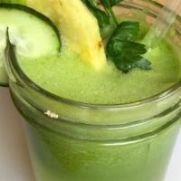 Coastal Cooler Fresh Organic Juice · Organic cucumber, organic celery, organic pineapple, and organic parsley.