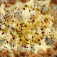 Quattro Formaggi  · Mozzarella, Saint Agur blue cheese, pecorino, parmigiano, garlic, chili flakes
