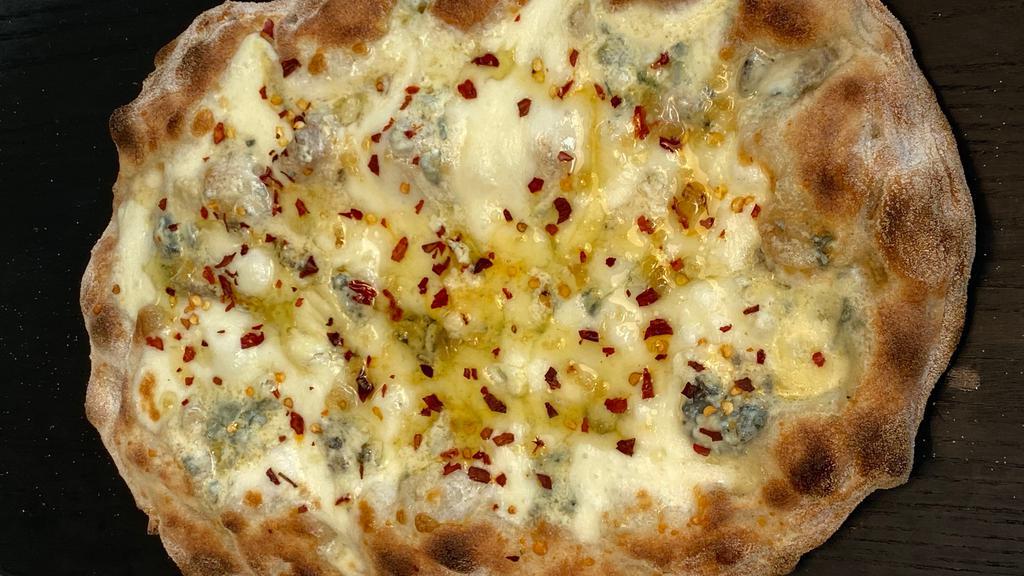 Quattro Formaggi  · Mozzarella, Saint Agur blue cheese, pecorino, parmigiano, garlic, chili flakes