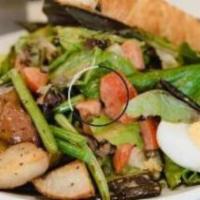 Nicoise · Romaine, mesclun, green beans, egg, tomatoes, ﬁngerling potatoes, capers, olives, dijon bals...