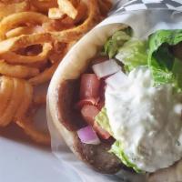 Gyros Pita Combo · Original lamb and beef Gyro's meat, onions, tomatoes, lettuce and tzatziki.