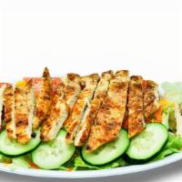 Large Grilled Chicken Salad · Ice berg lettuce, cheese, tomato, cucumbers, and Grilled Chicken Breast.