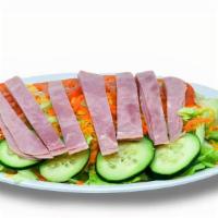 Large Chef (Ham) · Lettuce, tomato, cucumbers, cheese, and ham.