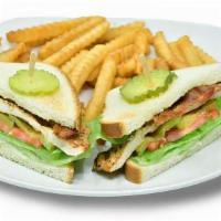 Chicken Breast Combo · White or wheat toast, mayo, lettuce, tomato, pickles, bacon and chicken breast. French fries...