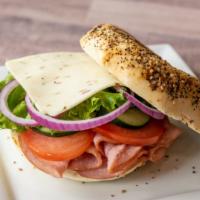 Black Forest Ham (Cold) · Thinly sliced black forest ham served with tomato, cucumber, onion, lettuce, jack cheese on ...