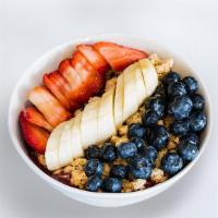 Acai Bowl- Hippie · Acai topped with Hempseed Granola, Fresh Blueberries, Strawberries, Bananas, and Bee Pollen