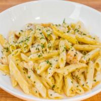 Chicken Alfredo Pasta · Grilled chicken with creamy garlic alfredo.