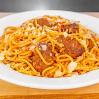 Spaghetti & Meatballs · Spaghetti with housemade meatballs and fresh marinara.