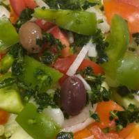 House Salad  · Lettuce, onions, cucumbers, green peppers, tomatoes, parsley, home made dressing.