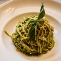 Linguine Al Pesto · Homemade with fresh basil, garlic, olive oil and pine nuts.