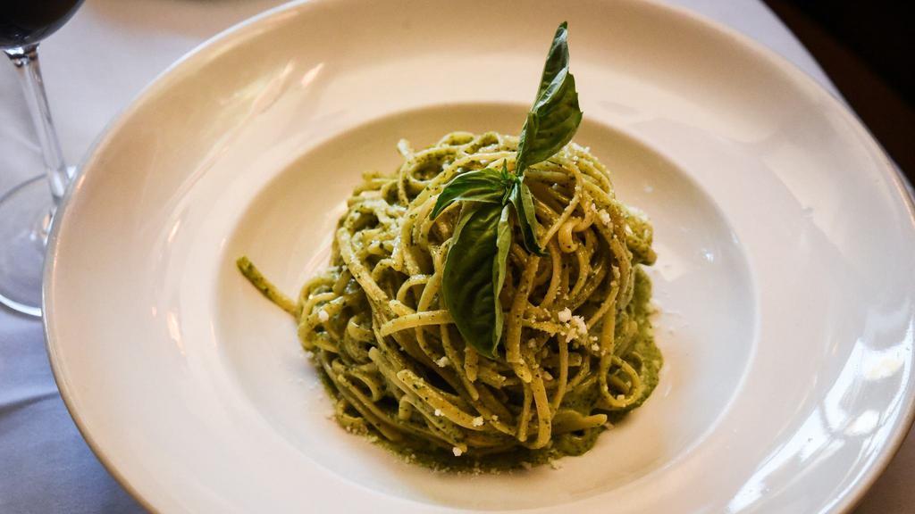 Linguine Al Pesto · Homemade with fresh basil, garlic, olive oil and pine nuts.