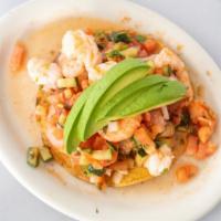 Tostada De Camaron · Shrimp tostada.