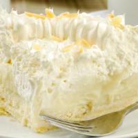 Slice Of Banana Cream Pie · Layers of sliced bananas and house made vanilla cream filling topped with crunchly crumbles ...