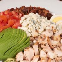 Cobb Salad · Shredded lettuce, diced tomatoes, avocado, bleu cheese, grilled chicken breast, chopped egg,...