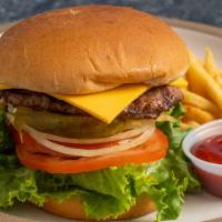 Cheeseburger · American cheese, Quarter pound beef patty. lettuce, tomato, onion, pickles, 1000 island dres...