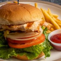 Chicken Breast Burger · Charbroiled Chicken breast, lettuce, tomato, onion, pickles, 1000 island dressing on toasted...