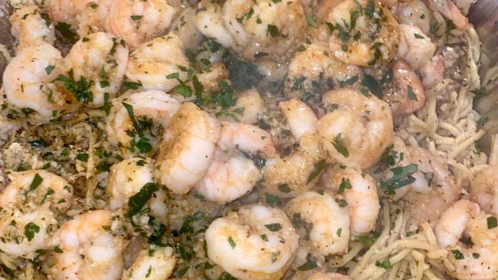 Garlic Shrimp Pasta · Linguine w Grilled Garlic Shrimp dripping in AJ’s secret sauce.