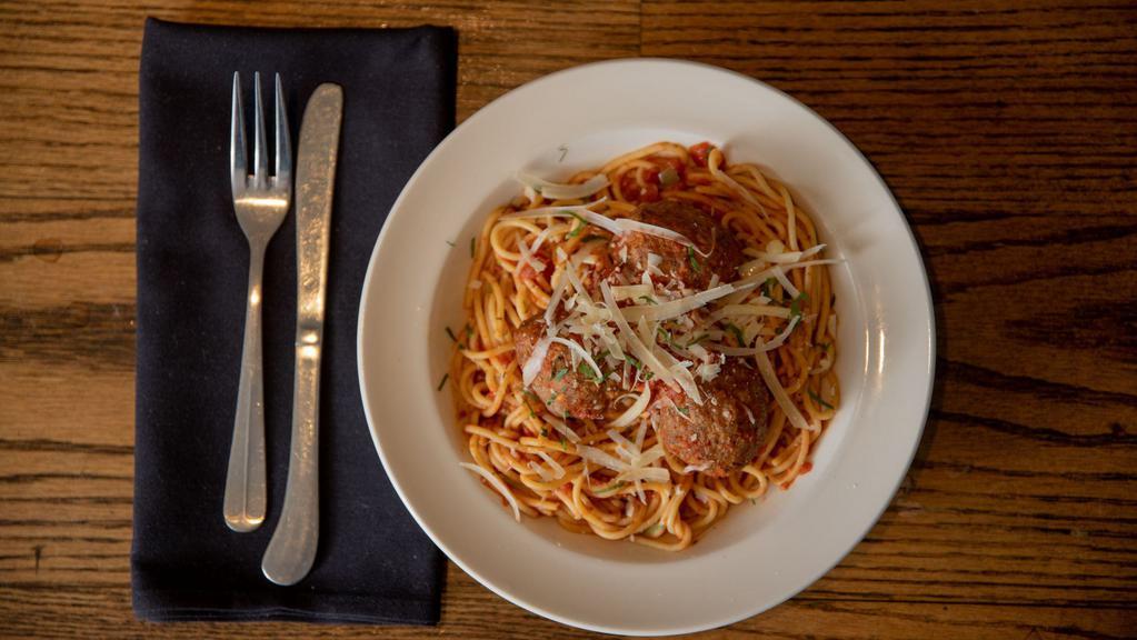 Spaghetti & Meatballs · Homemade meatballs, and marinara sauce.