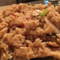 House Fried Rice · Pan fried steamed rice with egg, tomatoes, onion and green onion.