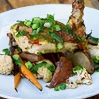 Oven Roasted Chicken · Airliner, sweet baby carrots, roasted cauliflower, roasted rosemary potatoes and chimichurri...