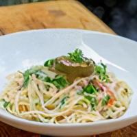 Tequila Lime Pasta · Linguine, chicken breast, roasted bell peppers, cilantro and tequila lime cream sauce.